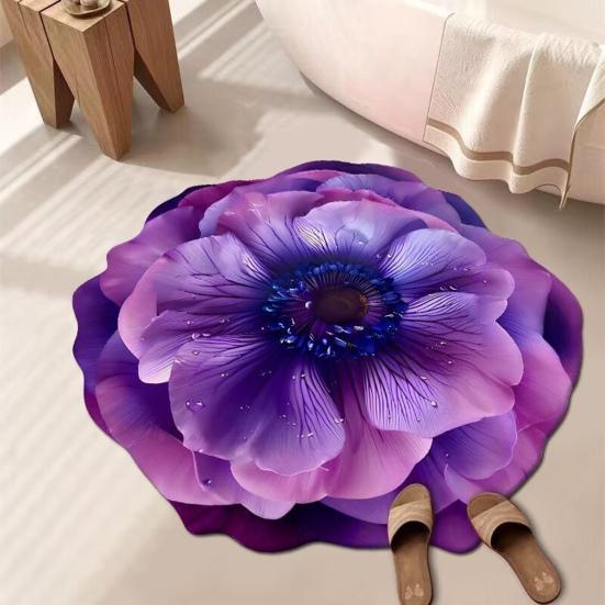 Diatomaceous Earth Bath Mat Non-Slip Absorbent Floor Mat Easy To Clean Quick-Drying Irregular Floral Design Entrance Rug