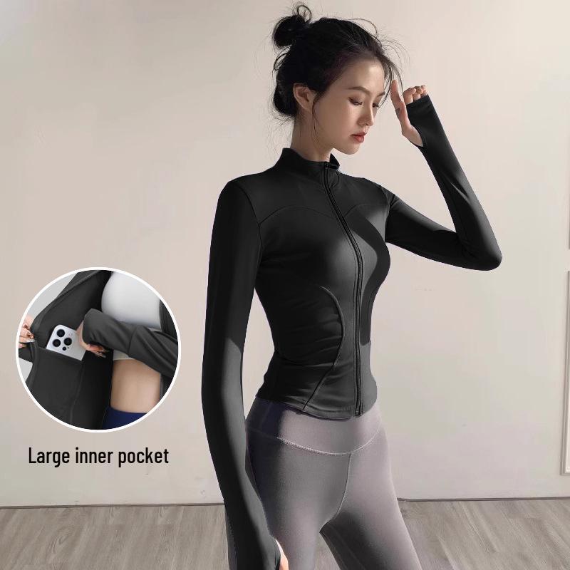 Women's Quick-Dry Long Sleeve Yoga Jacket with Sun Protection - Fitness & Running Zipper Top for Spring/Summer
