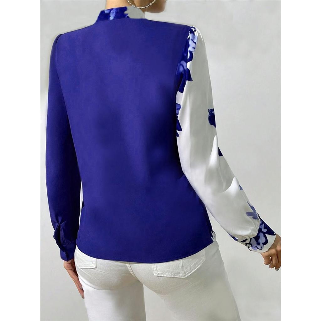 Women's Long Sleeve V-neck Printed Slim Shirt