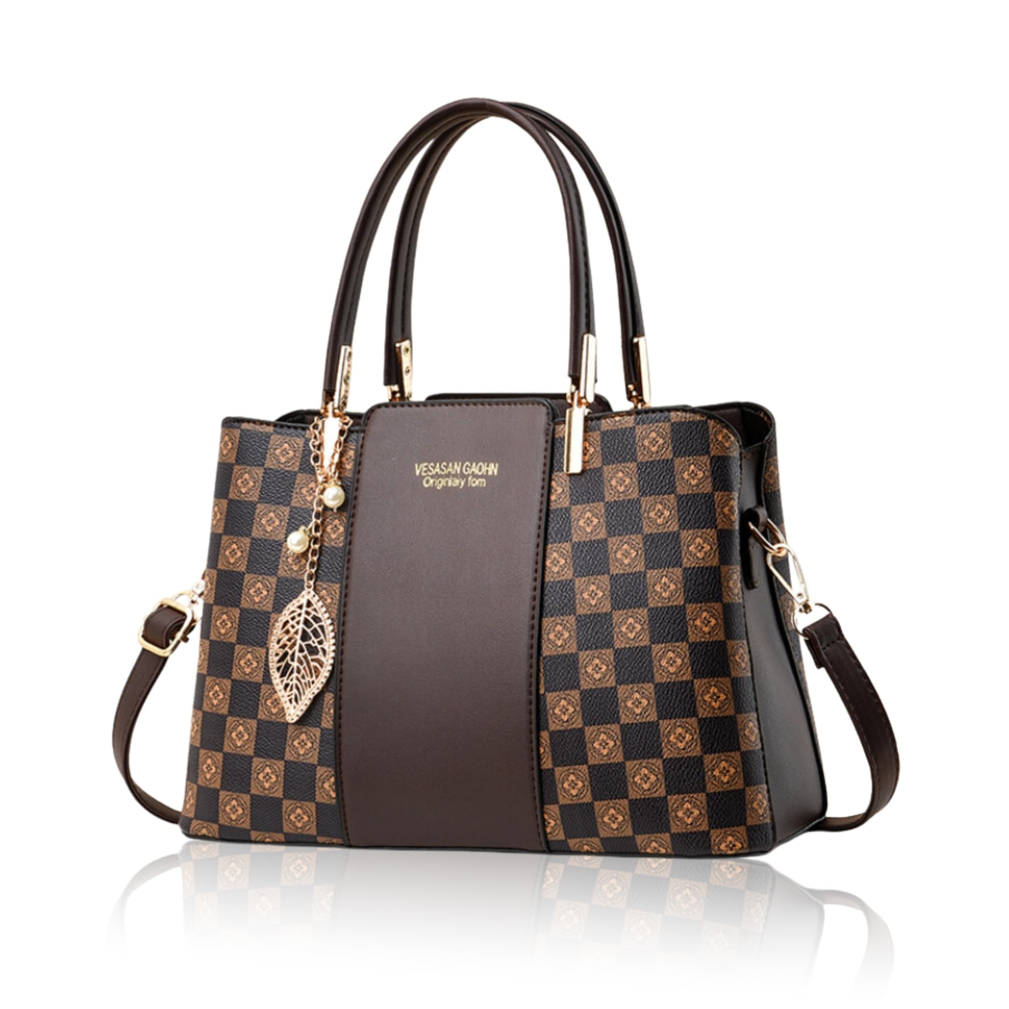 

DESAFIANTE Women s Shoulder Bag, Shoulder Bag, Handbag, Crossbody Bag, PU Leather (Dark Brown with Floral Print)