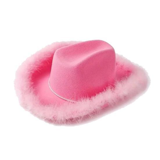 Hat Scarf Glasses Set Pink Series Felt Cowboy Hat with Feather Trim Pink Bandana Heart-Shaped Sunglasses Versatile Western Style Accessories
