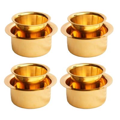 Brass Coffee Cup Dawara/Dabara & Tumbler for Serving Filter Coffee/Tea/Traditional Kumbakonam Dabara Set Matt - 150ml (Plain, Set of 4)
