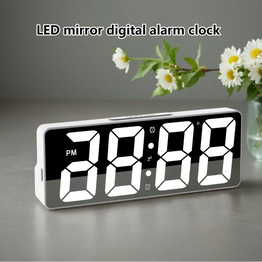 

Цифровой будильник с голосовым управлением, температура, дата, 2 будильника, повтор, ночной режим, настольные часы, формат 12/24 часа, питание от USB, светодиодные часы с постоянным свечением белый