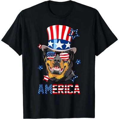 Rottweiler T-Shirt Amerikanische Flagge 4. Juli Patriotisches Hunde-T-Shirt