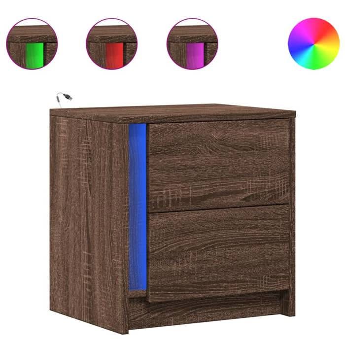 VidaXL Armoire de chevet et lumières LED chêne marron bois ingénierie, table d'appoint, armoire de lit, table d'appoint pour 852059