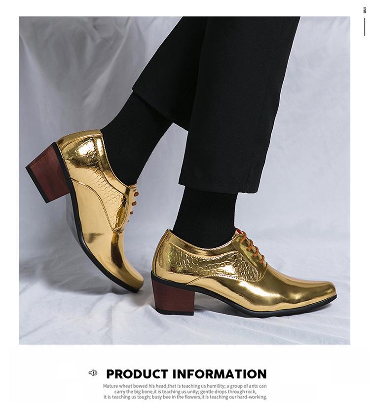 Men's Gold Pointed High Heel Leather Boots - Large Size, Retro Business Casual for Spring and Autumn