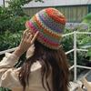 Rainbow Knit Hat Knitted Straw Rainbow Bucket Hat
