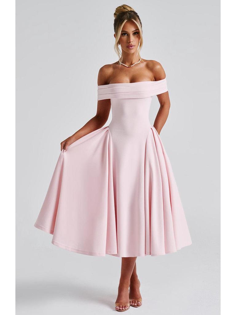 Women's European & American Off-the-Shoulder Backless Dress - Solid Color, Long and Sexy Fashion Style (2026 In Stock)
