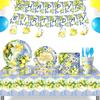 Retro Lemon Blue & White Porcelain Summer Fruit Party Birthday Plates, Cups, Flags & Banners.