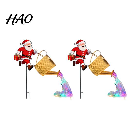 Auto On Off Patio Decorations Solar Powered Garden Lights, Santa Watering Can Stake Light Stakes for Outdoor Pathway Yard, Waterproof LED Landscape