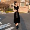 Xiaoxiangfeng Fake Two-piece Velvet Dress for Women's Autumn and Winter New High-end French Temperament Slim Skirt