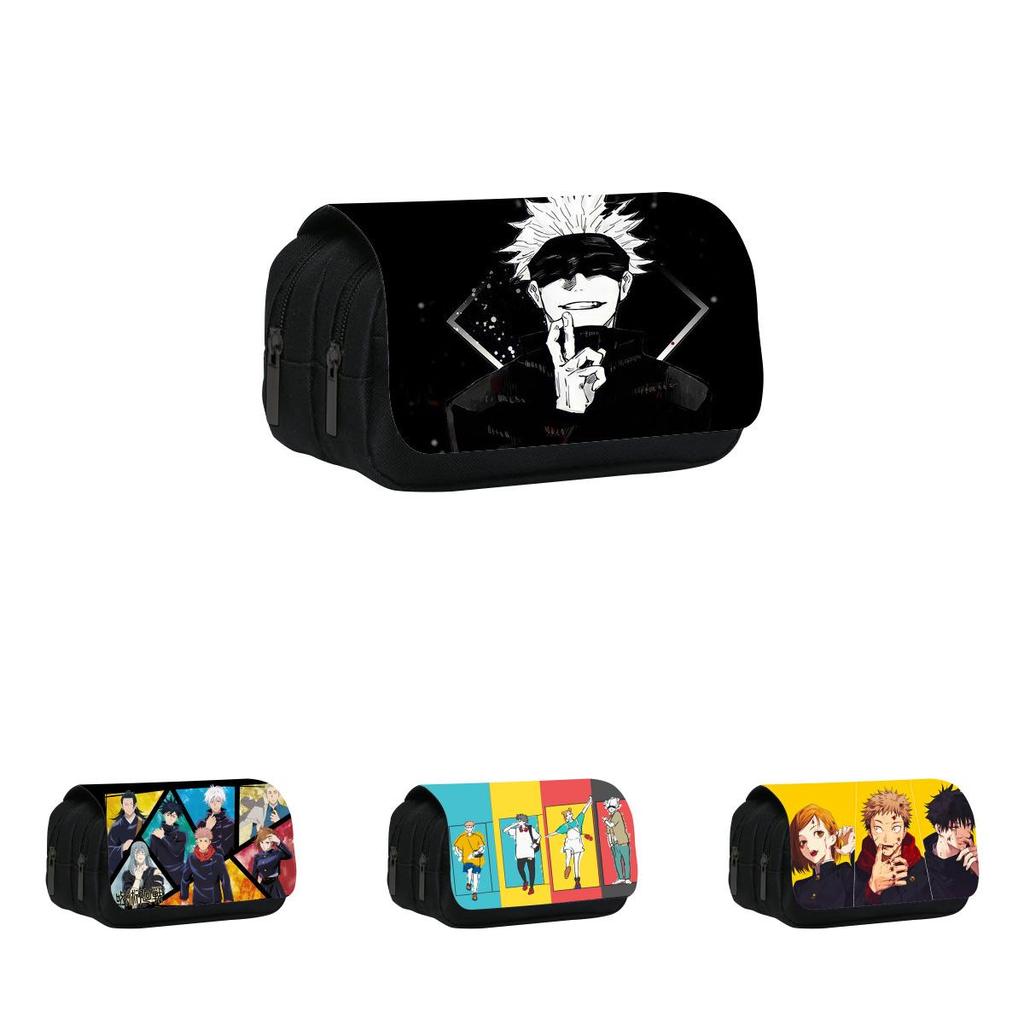Jujutsu Kaisen Pattern Double Layer Flip Cover Stationery Storage Pencil Bag For Middle School Students