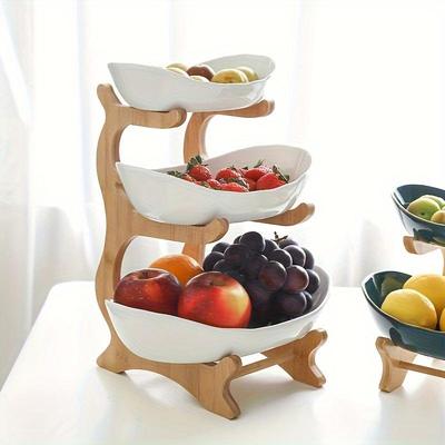 2/3-Tier Luxury Wooden Elegant Fruit Stand -Double Layer Fruit Bowl With Creative Candy Display-Natural Wood Material, Home Snack Tray For Living Room