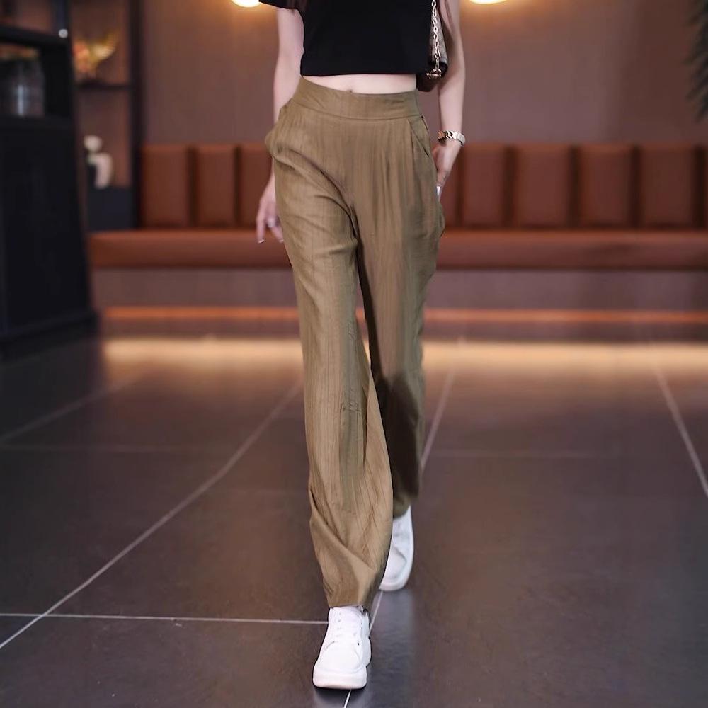 Women's 2024 High Waist Ice Silk Wide Leg Summer Pants - Thin, Loose Fit, Straight Leg, Draping Casual Style.