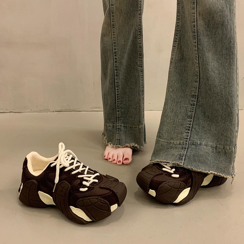 6CM Height Increase~ Leather Platform Octopus Dad Shoes Women's Autumn New Outdoor Hiking Leisure Sports Hiking Shoes