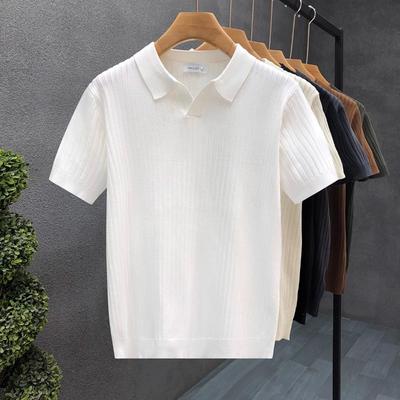Men Casual Loose Short Sleeve Collared Color Block Big Size Knit Polo Shirt