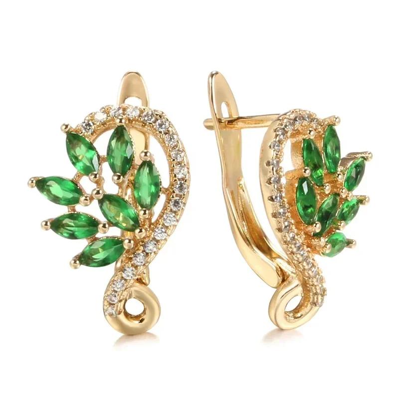 Marquise Green Cz Hoop Earrings For Women Luxury Leaf Design Wedding Party Fashion Jewelry