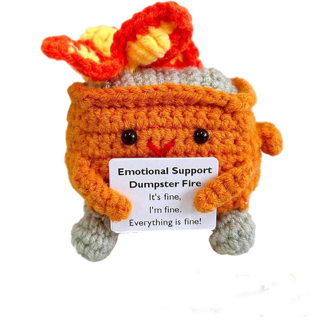 Cute Emotional Support Crochet Dumpster Fire Home Room Decor Funny Dumpster Handmade Knitting Doll Toy Ornament Christmas Gift