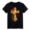 T-shirt Croix Florale en Bois Foi T-shirt Graphique Margueritte Tournesol Chrétien