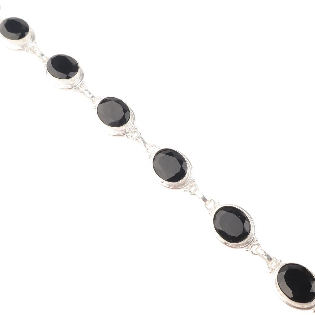 Black Onyx Gemstone 925 Sterling Silver Jewelry Handmade Bracelet 8.5" For Women RB-3-5