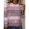 Women's T-Shirt Casual Long Sleeve Stripe Pattern Print Crew Neck Female Oversized Clothing Outdoor Vintage T Shirts