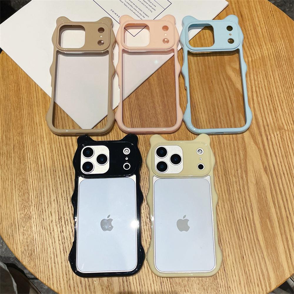 3D Cute Cat Ear PC+TPU Transparent Phone Case For iPhone 17 Pro Max 16 15 14 13 Shockproof Clear Protective Back Cover
