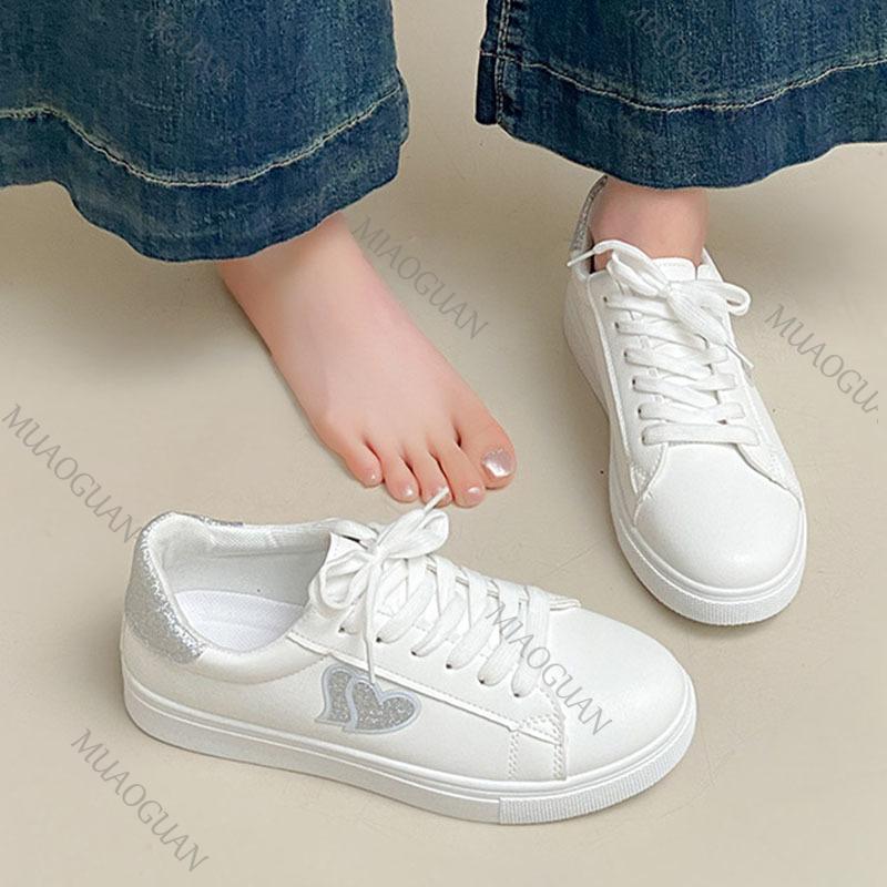 Fashion Shoes for Women Spring Autumn Flat Bottom Vulcanize Shoes Color Blocking Heart Casual Lace Up Sports Fashion Female Sneakers