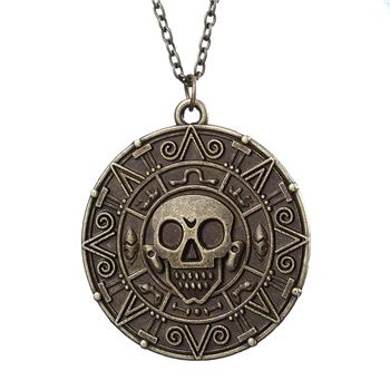 Pirates Of The Caribbean Necklace Jack Sparrow Aztec Coin Medallion Pendant Johnny Depp Movie Jewelry Men Women Gifts