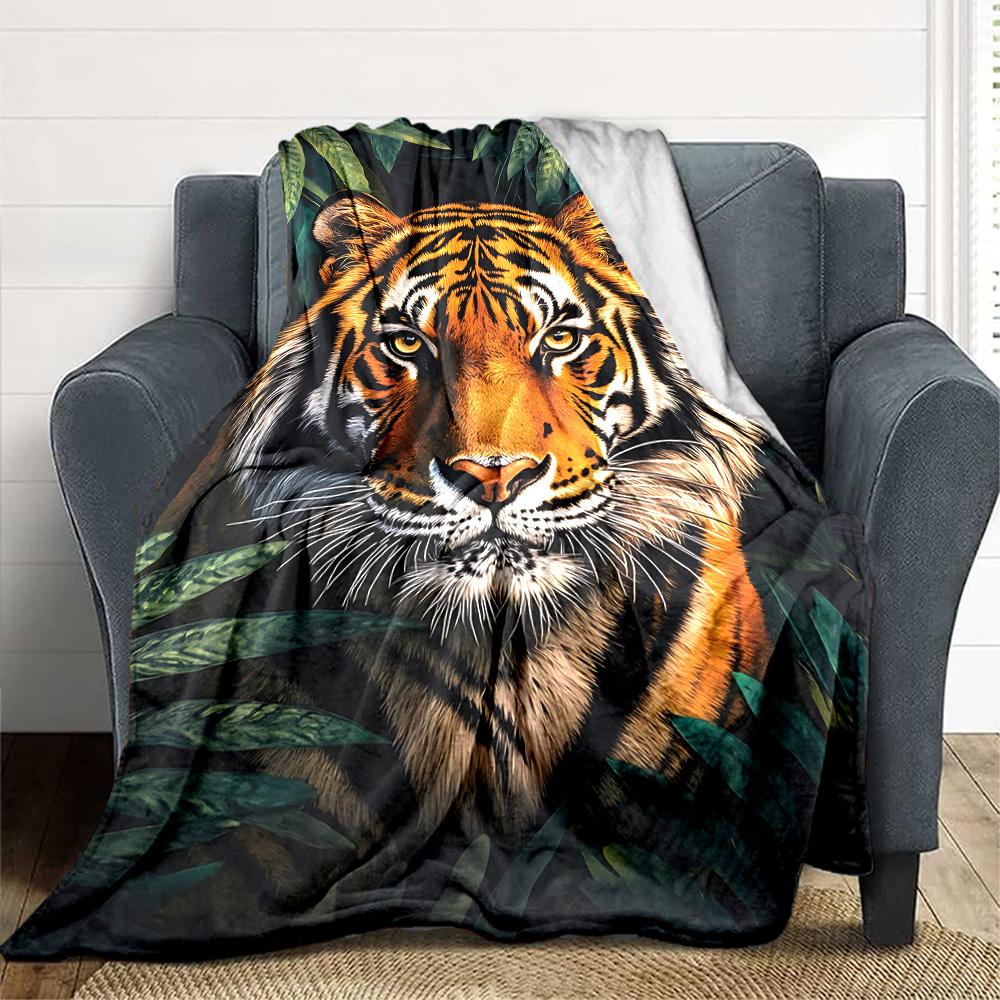 1PC Tiger Print, Jungle Theme Print Blanket, Soft Throw Blanket - Warm & Cozy for Couch, Bed, Office, and Travel , Christmas present yy250912233