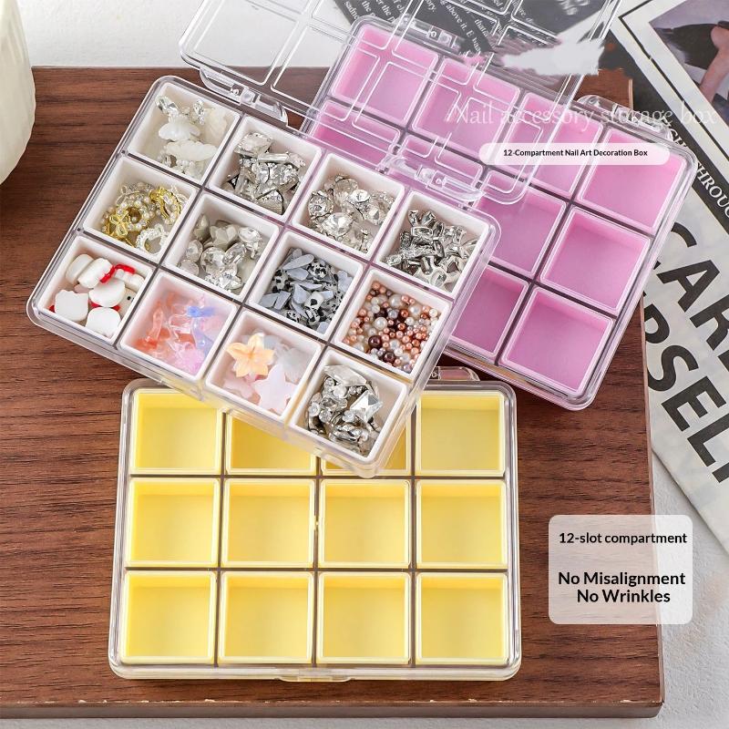 Nail Art Storage Box 6/12 Grids Eco-Friendly Plastic Case for Nail Rhinestones Beads DIY Craft Manicure Use