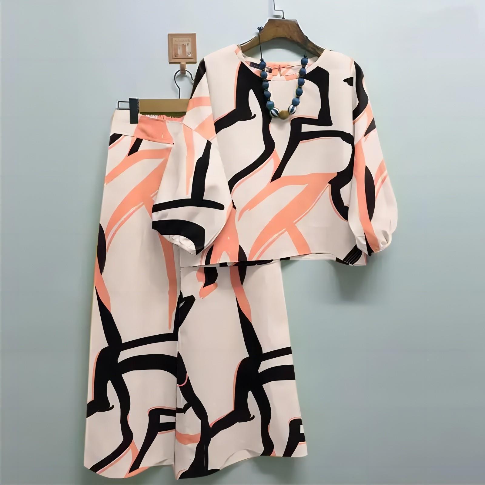 

QICED Летний женский повседневный комплект одежды: Верх в стиле бохо, брюки свободного покроя, комплект из 2 предметов XXXXXL бежевый