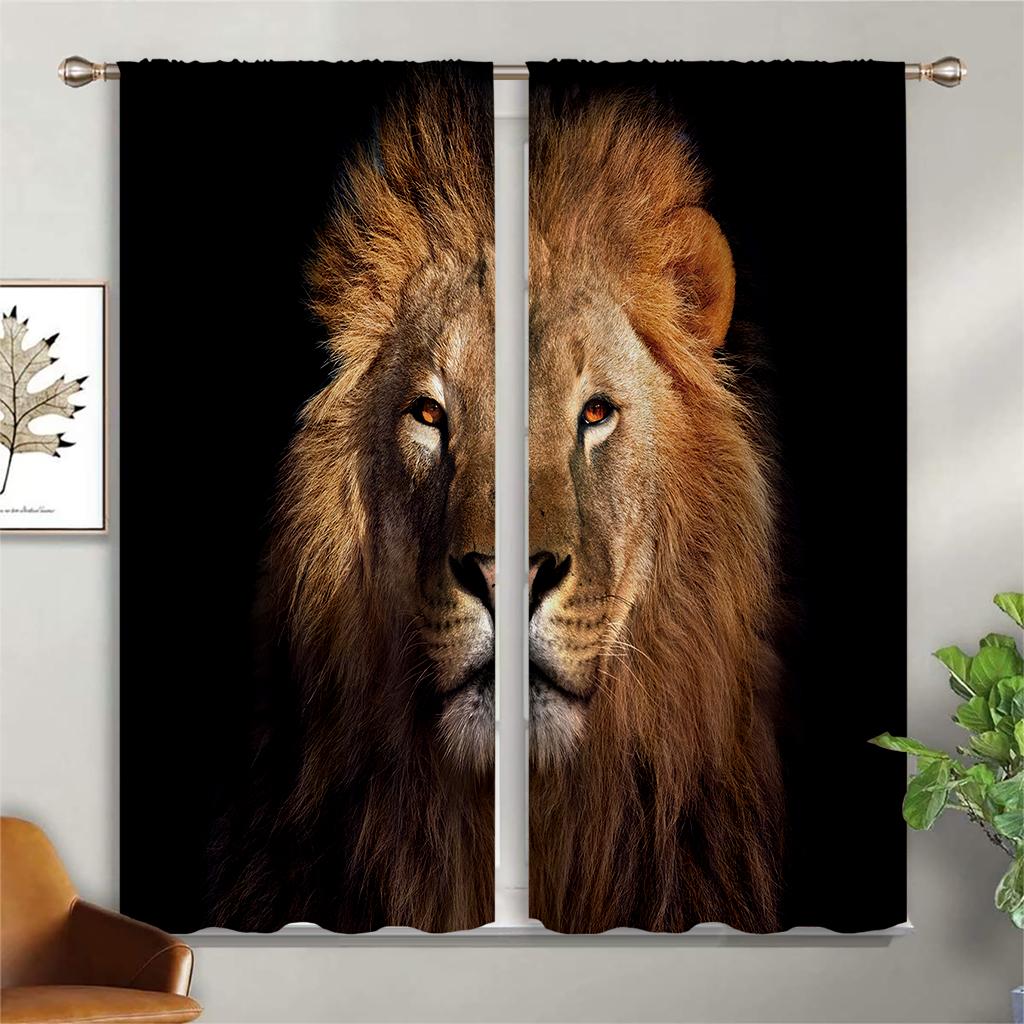 

Lion Under The Starry Sky Animal 3d Printing Curtain Rod Pocket Bedroom Living Room Kitchen Four Seasons Decorative Curtain W50xH140(CM)x2PCS&Grommet Top