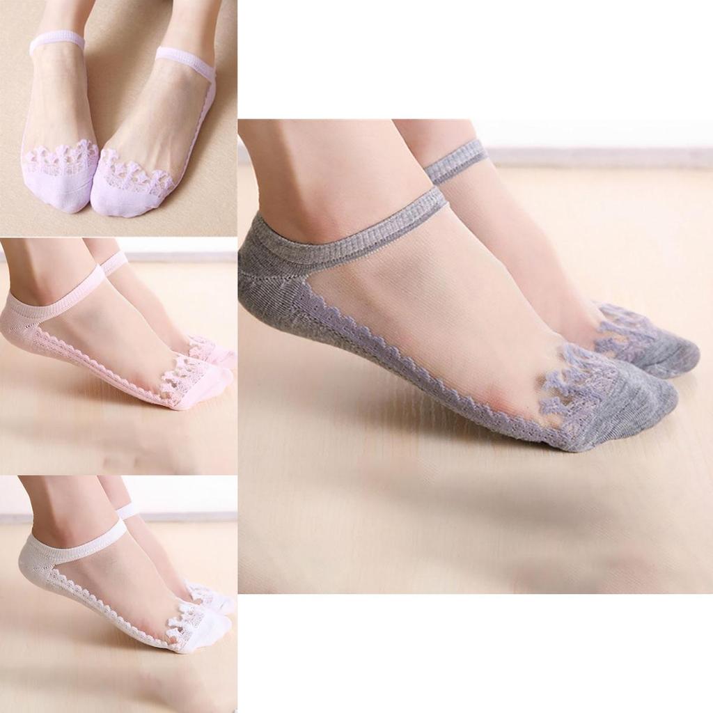 Women Colors Sexy Ultra-thin Elastic Silky Short Silk Lace Invisible Socks For Effortless Elegance