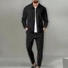Herr fritidsvåfflor tvådelade byxuppsättningar Lösa lapel zip-up kappor och byxuppsättningar för herrkläder Höstmode set Man