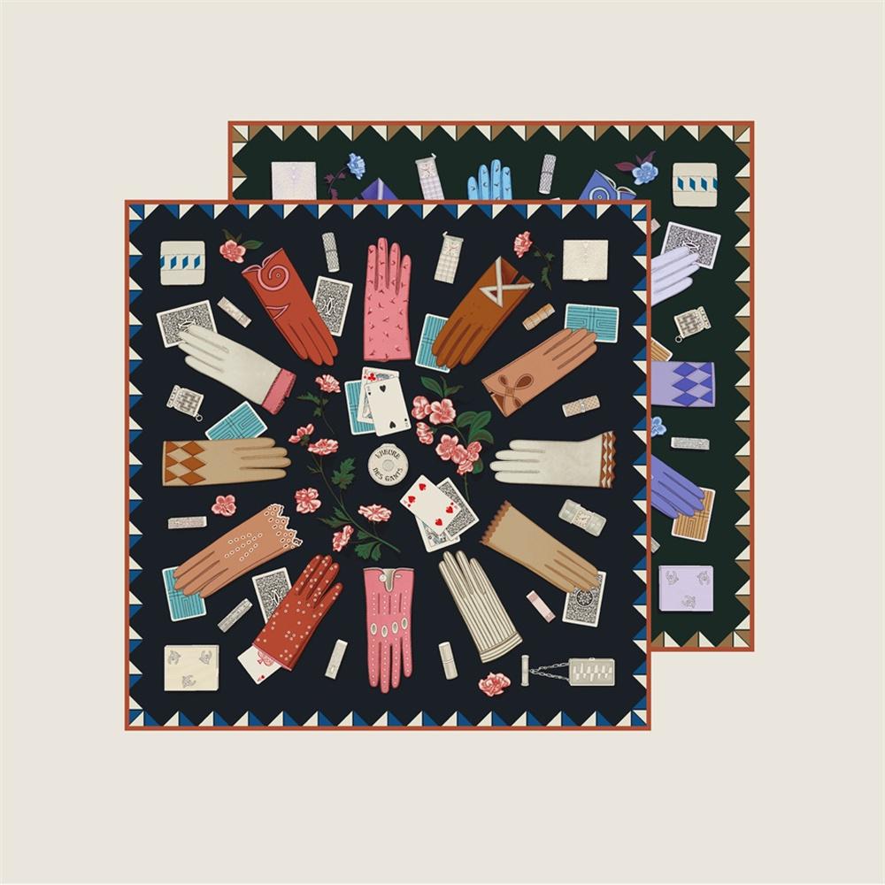 Silk Scarves Wraps Double Printed Twill Silk Scarf Women Shawls Luxury Design Hijabs Fashion Square Curled Shawl 90Cm