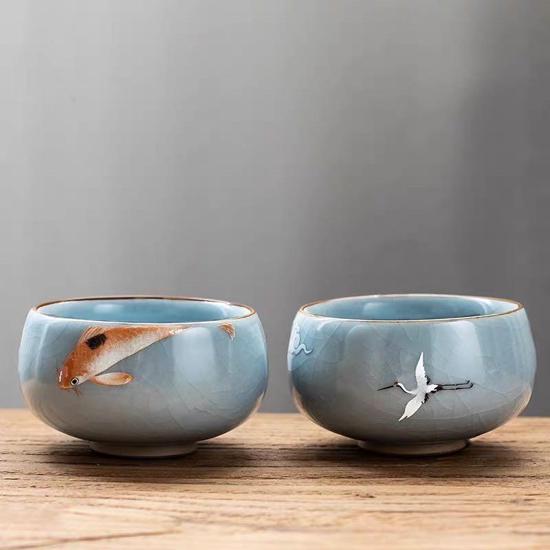 Yiran Furniture Ru Kiln Teacup Ceramic Ru-Porcelain Gracked Glaze Master Cup Individual Cup Single Cup Tea Bowl Kung Fu Tea Cup Gift Set Teacups