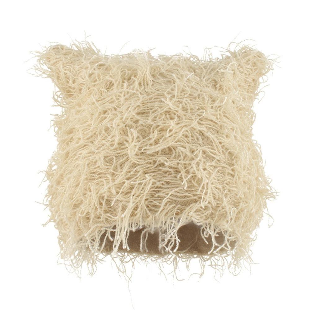 

Милая шапка с кошачьими ушками, вязаная, унисекс, хип-хоп кепки, новые осенне-зимние шапки бежевый