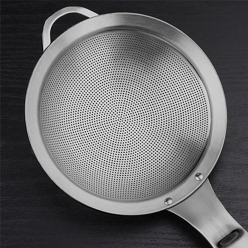 AEE2-Punch Hole Sieve Fine Mesh Stainless Steel Small Colander Strainer With Handle Metal Mini Sifter Set Of 2 For Kitchen