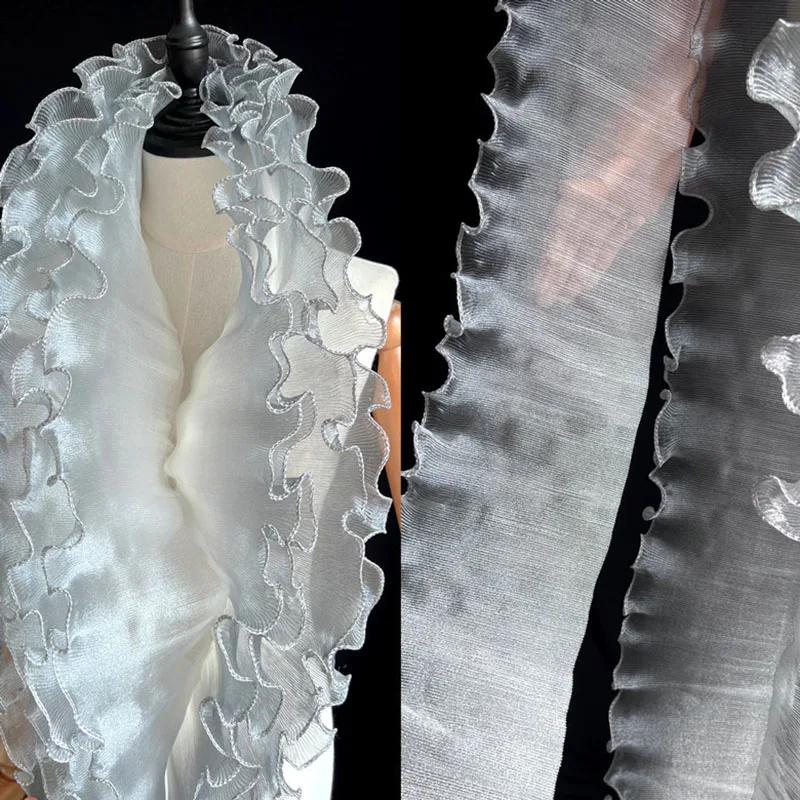 5Yards Gradient Pleated Lace Fabric Ribbon Mermaid Ruffled Organza Border for Sewing Skirts Dress Wedding Clothing Lace Trim New