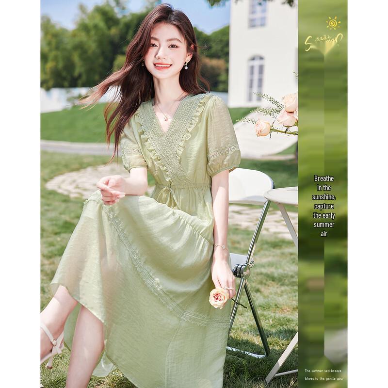 Elegant Summer A-Line V-Neck Midi Dress S