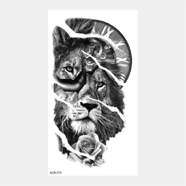 Upper Arm Sleeve Crown Lion Tiger Wolf Head Waterproof Temporary Stickers Body Art Fake Tattoo For Women Men