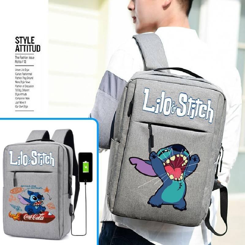 Spacious Usb Charging Stitch Backpack Nylon Material School Bag For Students