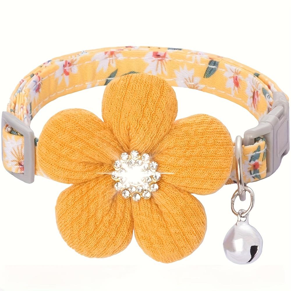 Floral Dog Collar with 3D Flower Charm and Detachable Bells - Suitable for Small Dogs and Cats, Soft Adjustable Polyester Pet Collar