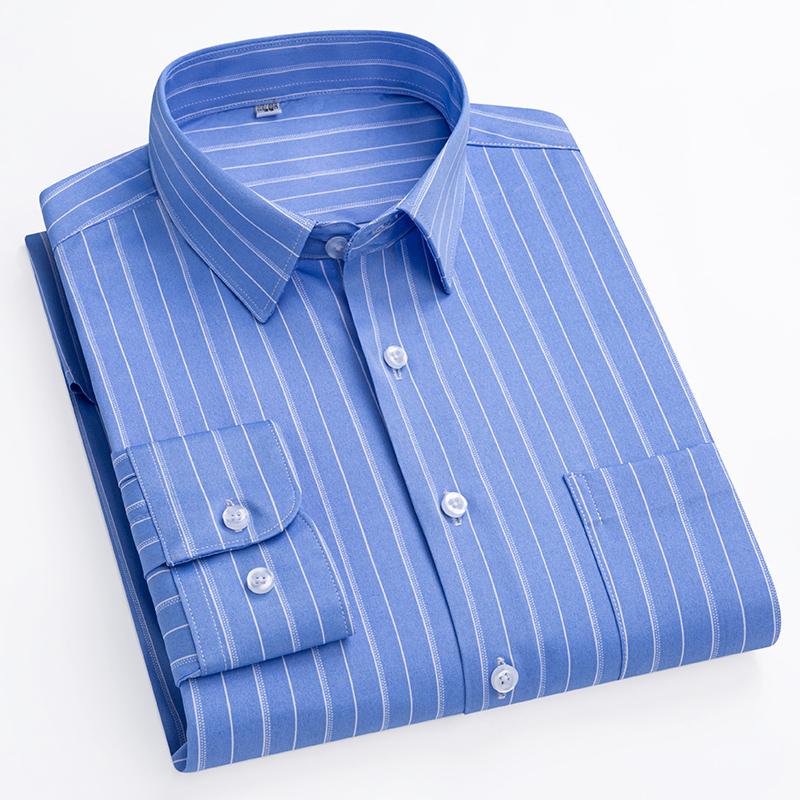 New Men's Stretch Anti-Wrinkle Striped Shirt Men's Long Sleeve Formal Plaid Shirt Men's Slim Fit Social Business Shirt S-5XL