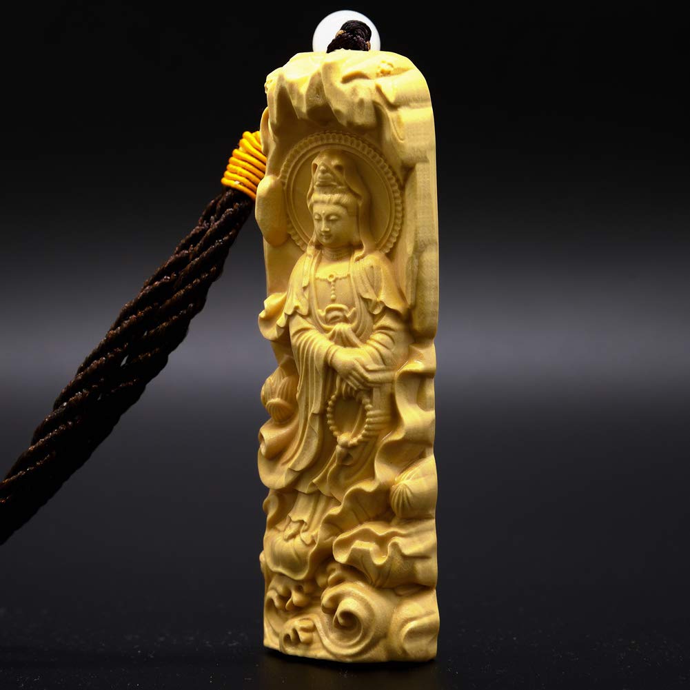 [Asuniko] Kannon Bodhisattva Wood Carving, Boxwood, Buddhist Statue, Amulet, Netsuke, 8.5cm, Protection from Evil, Prayer, Guardian Deity