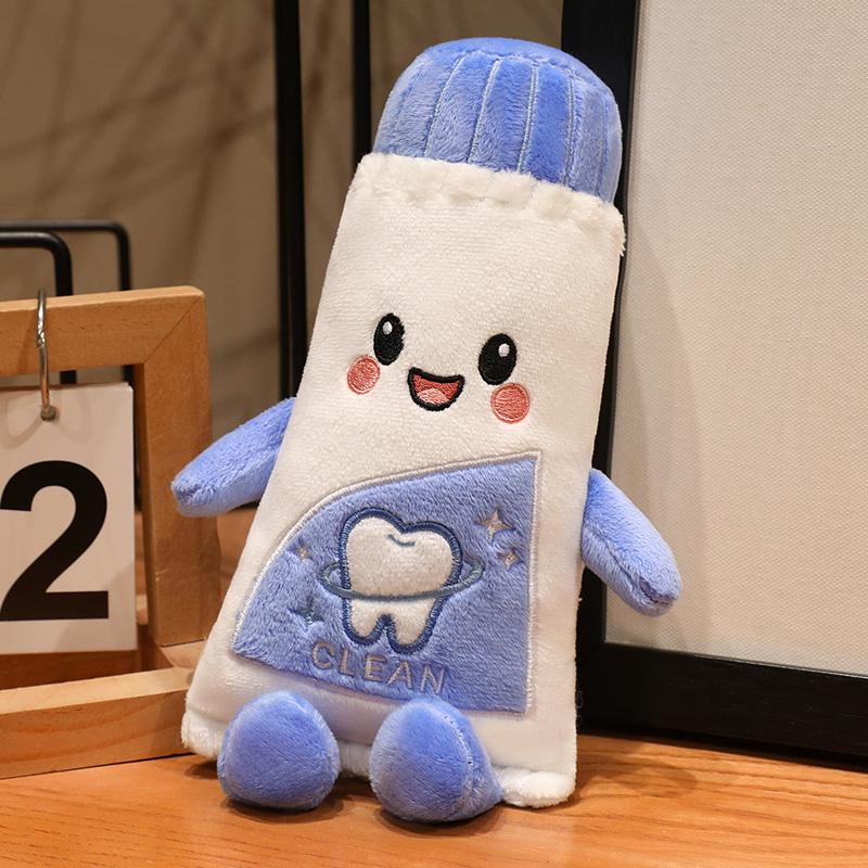 Zahn Plüschtier Set Zahn Zahnbürste Zahnpasta Stoffpuppe Weich Pädagogisch Mundhygiene Schreibtisch Dekoration Geburtstag Feiertagsgeschenk 20cm