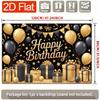 [Party backdrop] Two-dimensional flat banner 1 piece with birthday celebration theme golden and black balloonszyc