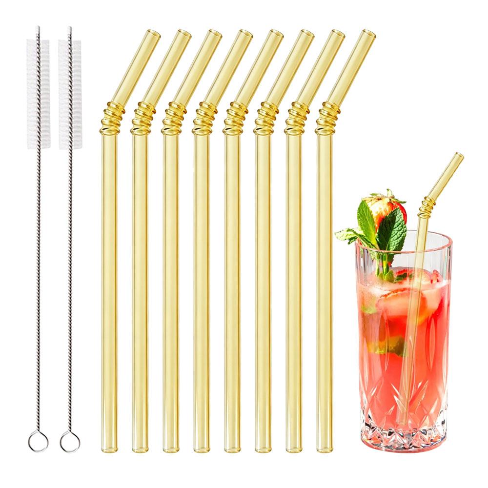 8mm High Borosilicate Glass Straw 10Pcs Reusable Eco Friendly Drinking Straws Set Bubble Tea Smoothies Bar Accessories