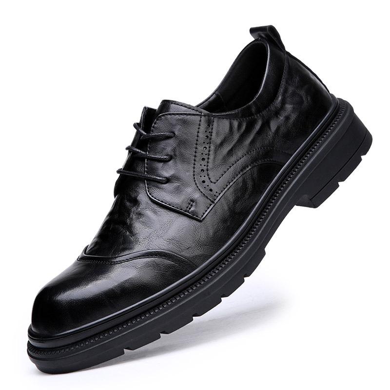 Men's Business Dress Leather Shoes British Round Head Derby Shoes Leather Casual Lace-up Men's Shoes Breathable Groom Wedding Shoes Men