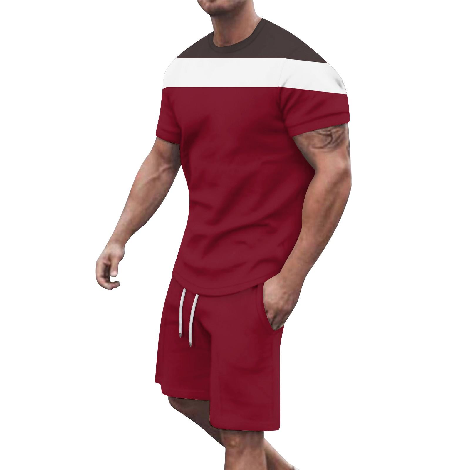 

Мужские однотонные шорты с короткими рукавами и открытыми плечами, дышащий мужской повседневный комплект из 2 предметов XL красный